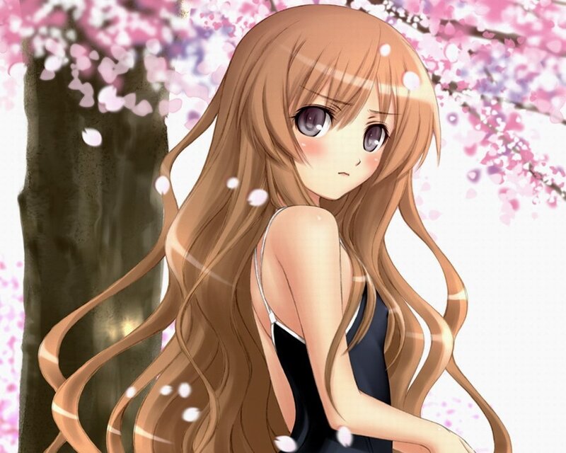 anime girl under cherry blossoms