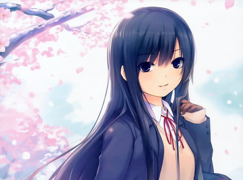 anime girl under cherry blossoms