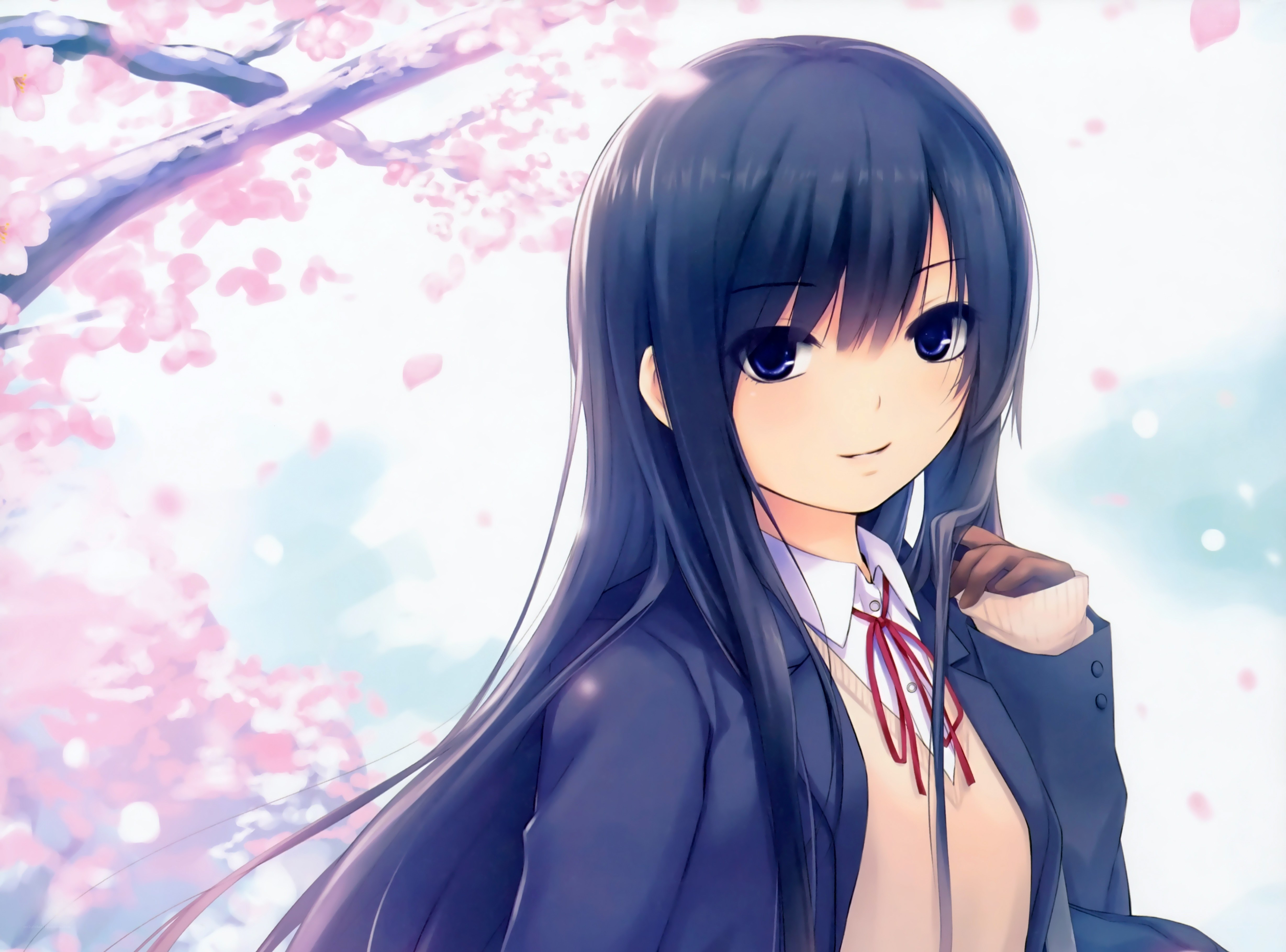 anime girl under cherry blossoms