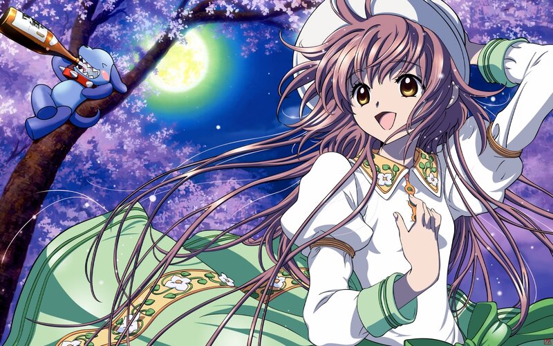 Anime girl under cherry blossoms