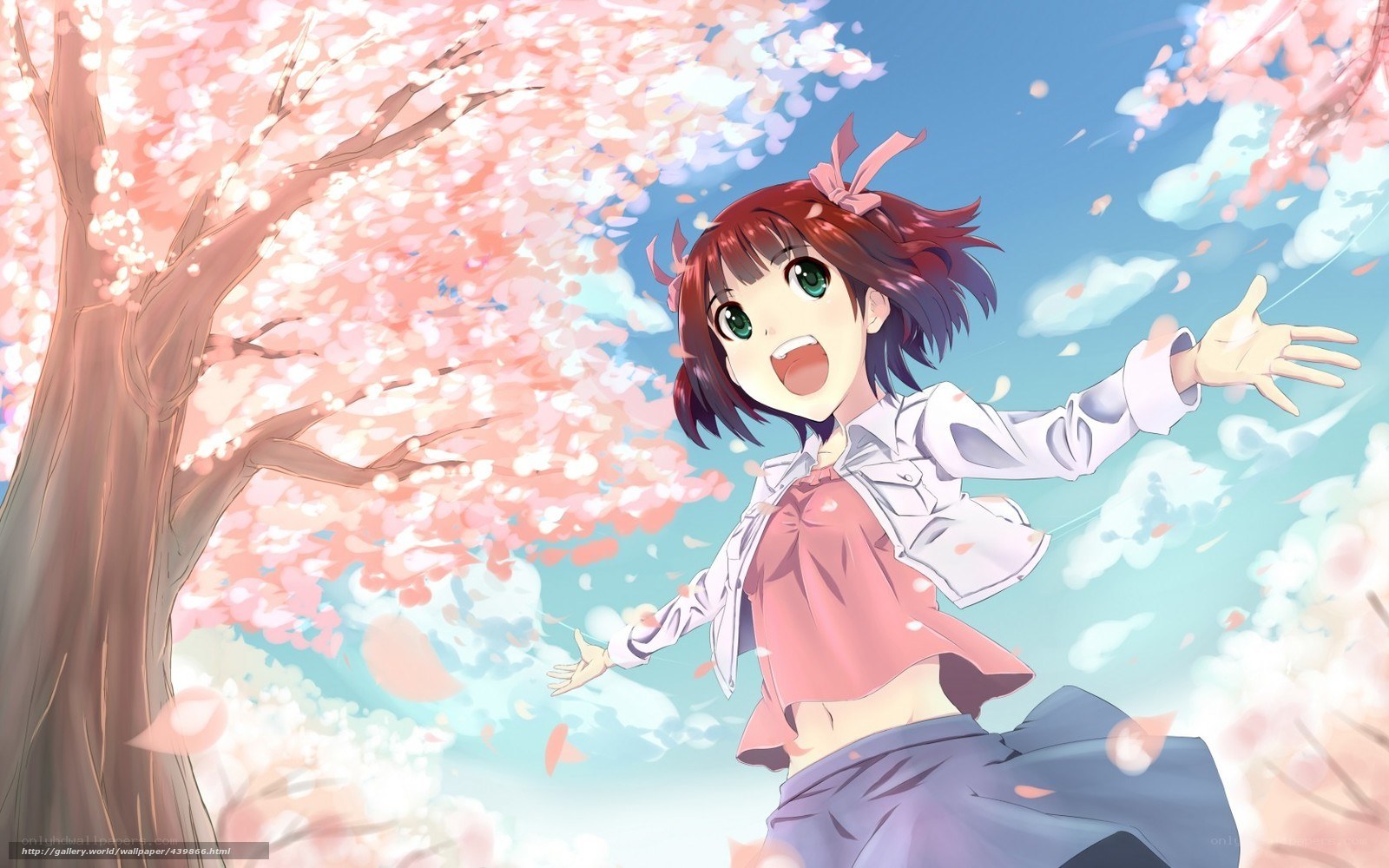 Anime girl under cherry blossoms