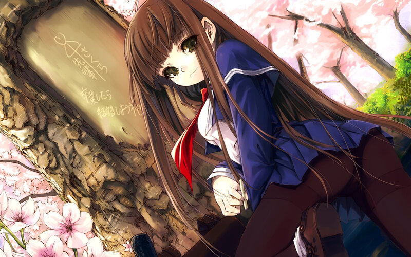 anime girl under cherry blossoms