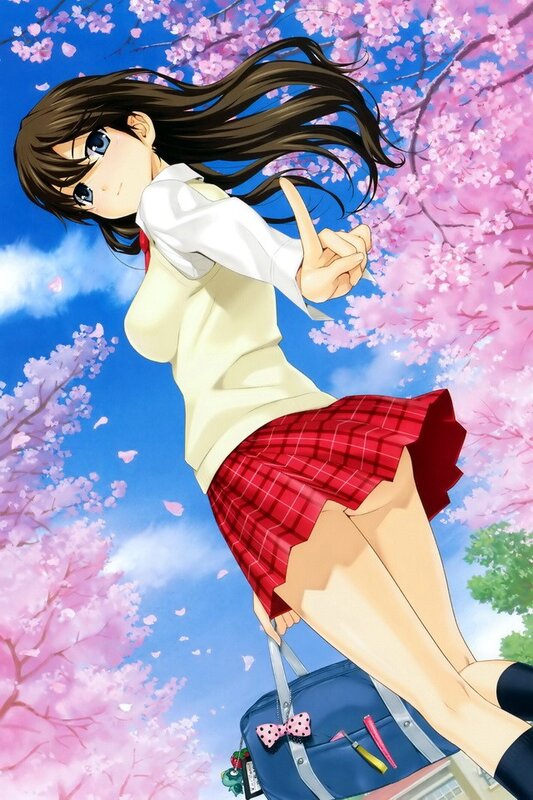 anime girl under cherry blossoms