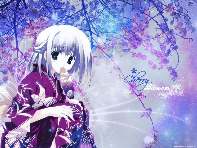 anime girl under cherry blossoms