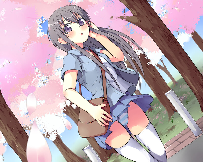 Anime girl under cherry blossoms