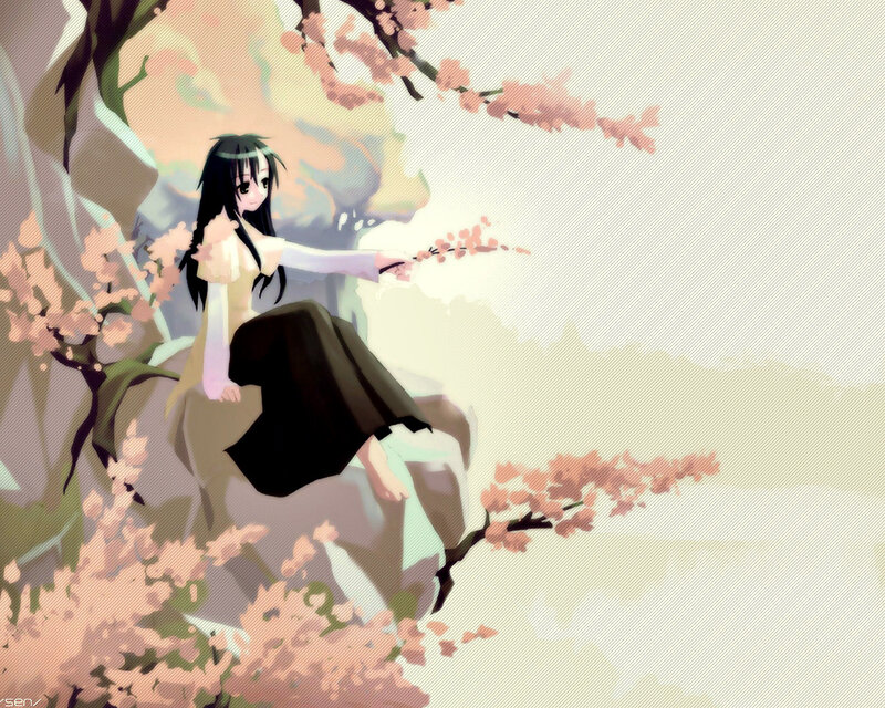 Anime girl under cherry blossoms