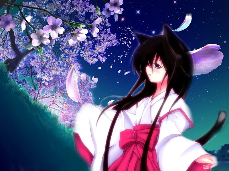 Anime girl under cherry blossoms