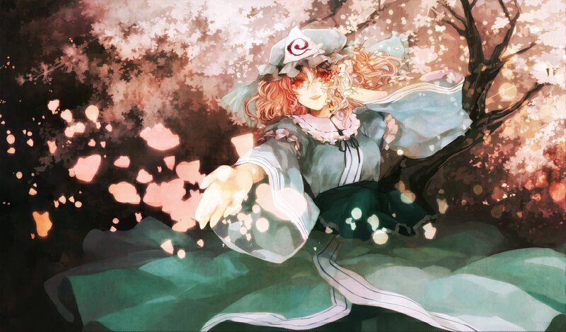 Anime girl under cherry blossoms