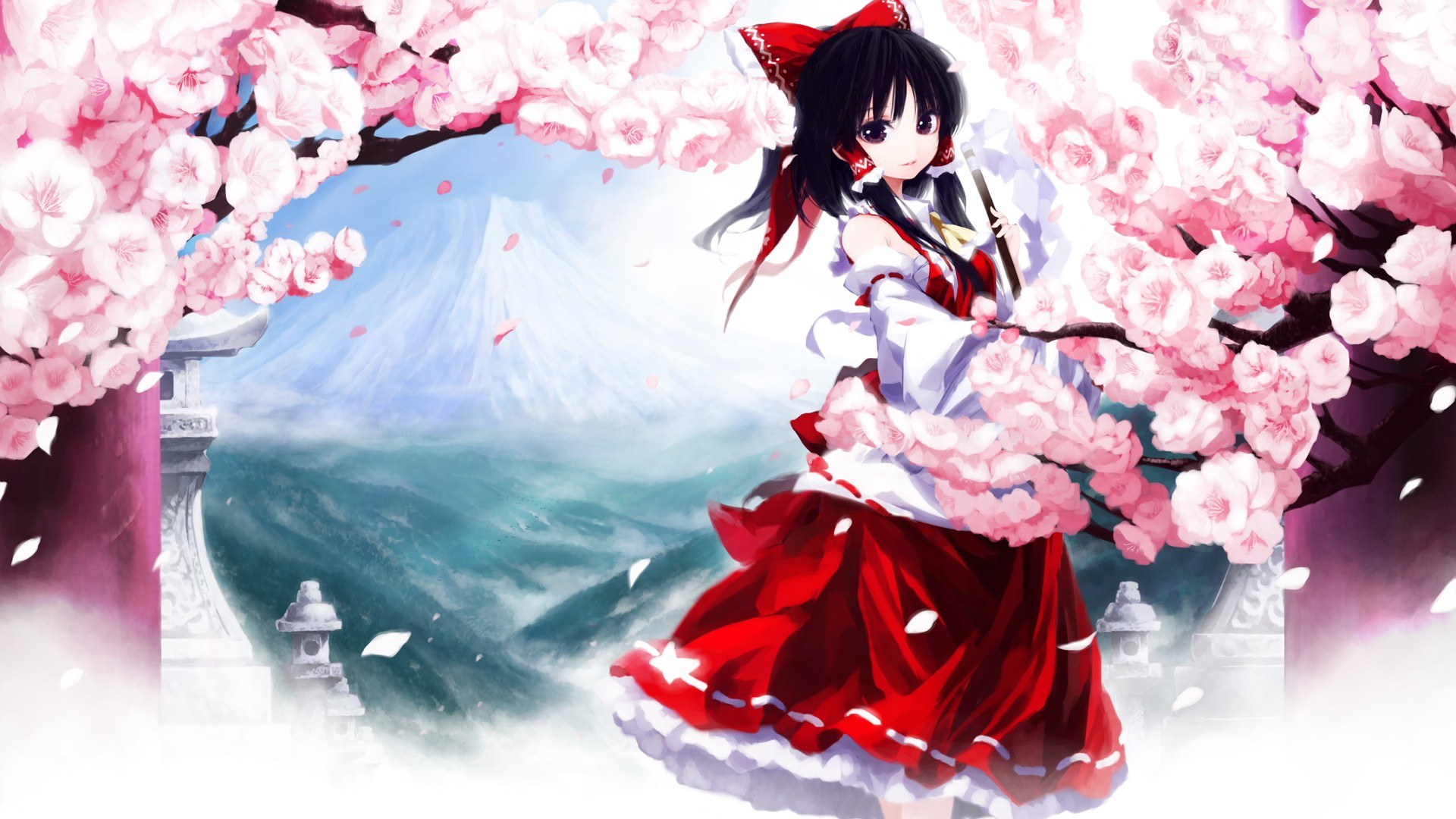 Anime girl under cherry blossoms