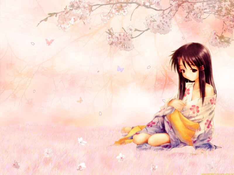Anime girl under cherry blossoms