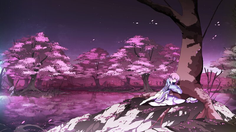 Anime girl under cherry blossoms