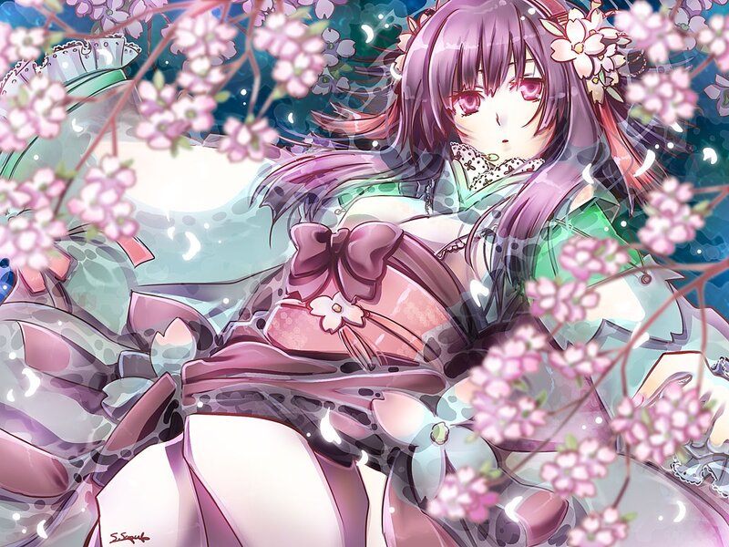 Anime girl under cherry blossoms
