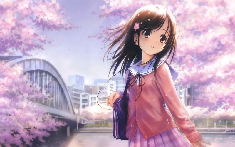 anime girl under cherry blossoms