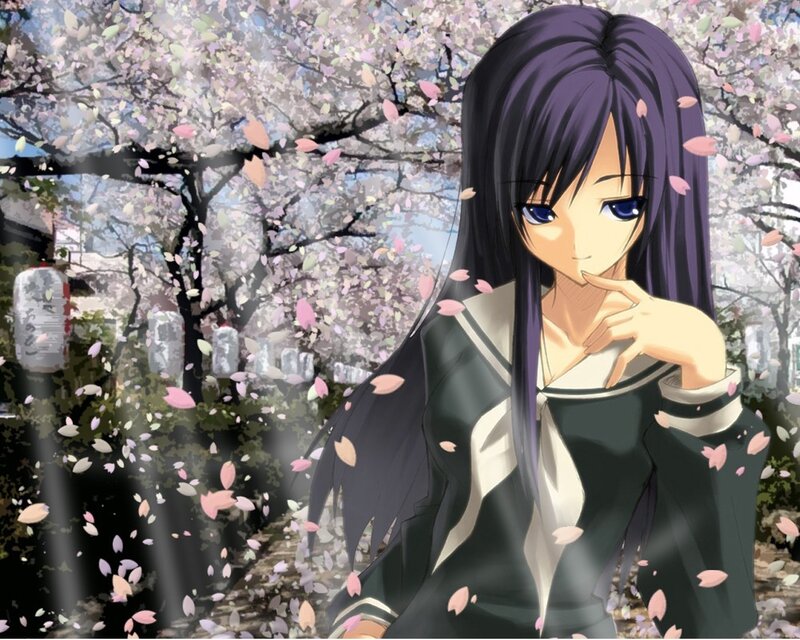 anime girl under cherry blossoms