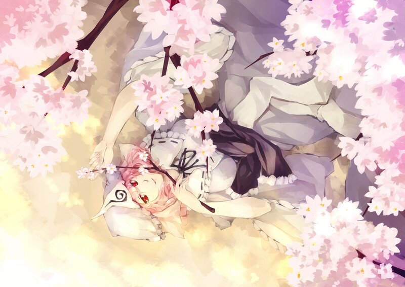 Anime girl under cherry blossoms