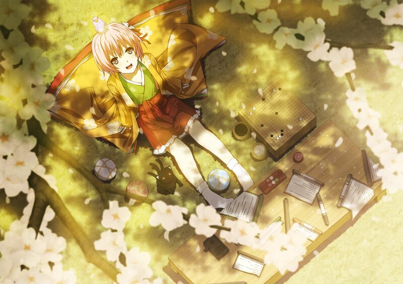 Anime girl under cherry blossoms