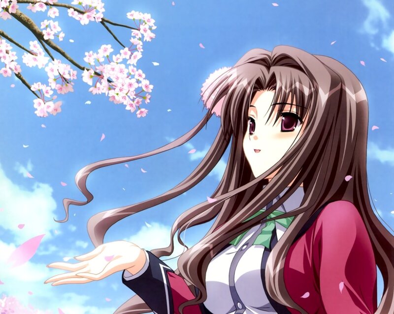 Anime Girl under Cherry Blossoms — Blue
