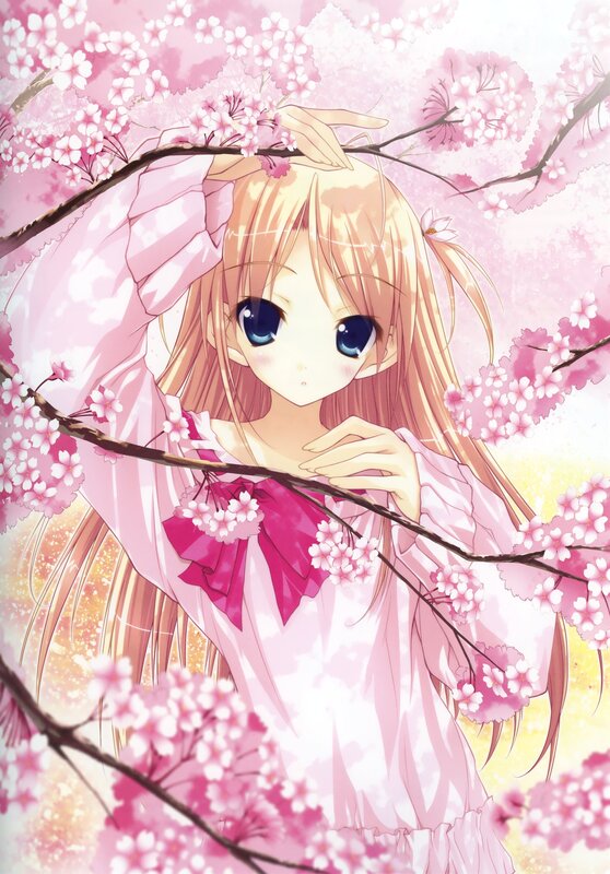 Anime Girl under Cherry Blossoms — Pink, Serene, Spring, Cherry Blossoms, Pink Dress