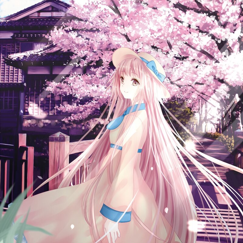Anime Girl under Cherry Blossoms — Pink, Serene, Spring, Digital Art, Cherry Blossoms