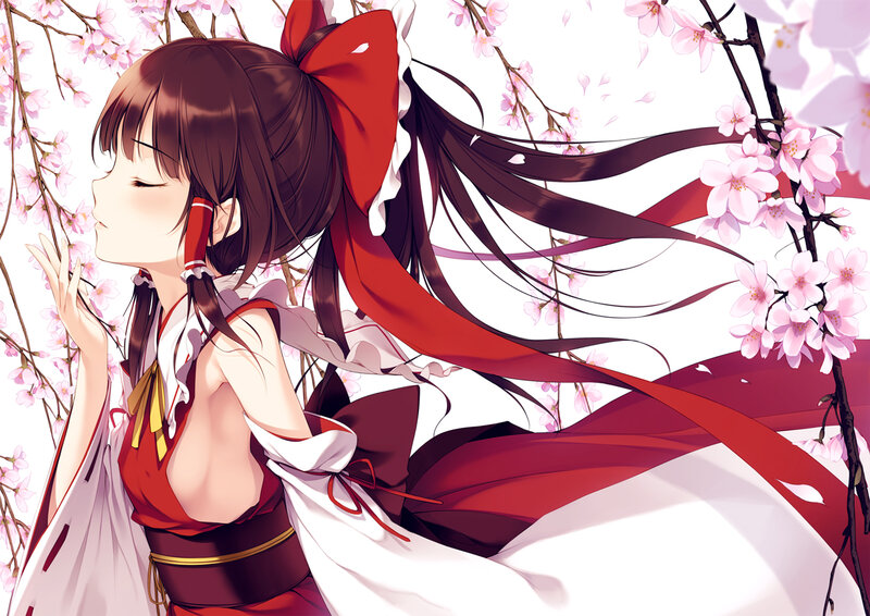 Anime Girl under Cherry Blossoms — Pink, Serene, Spring