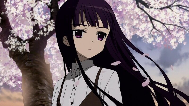 Anime Girl under Cherry Blossoms — Purple, Serene, Spring