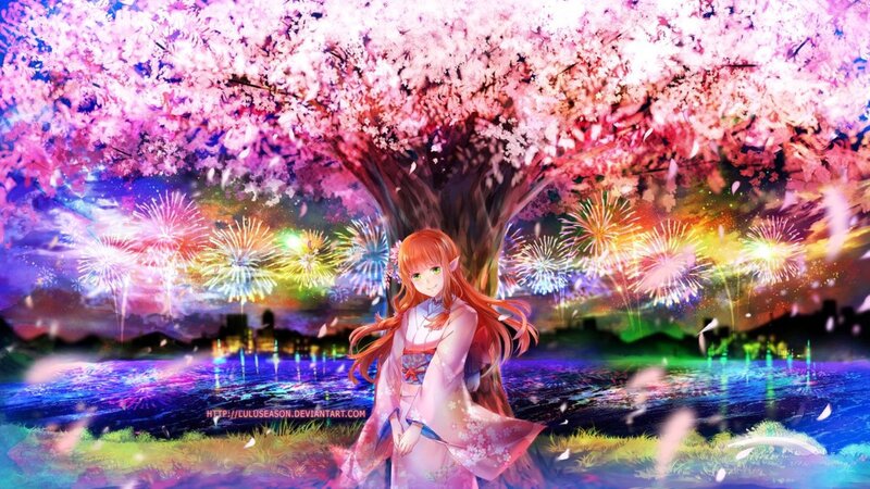 Anime Girl under Cherry Tree