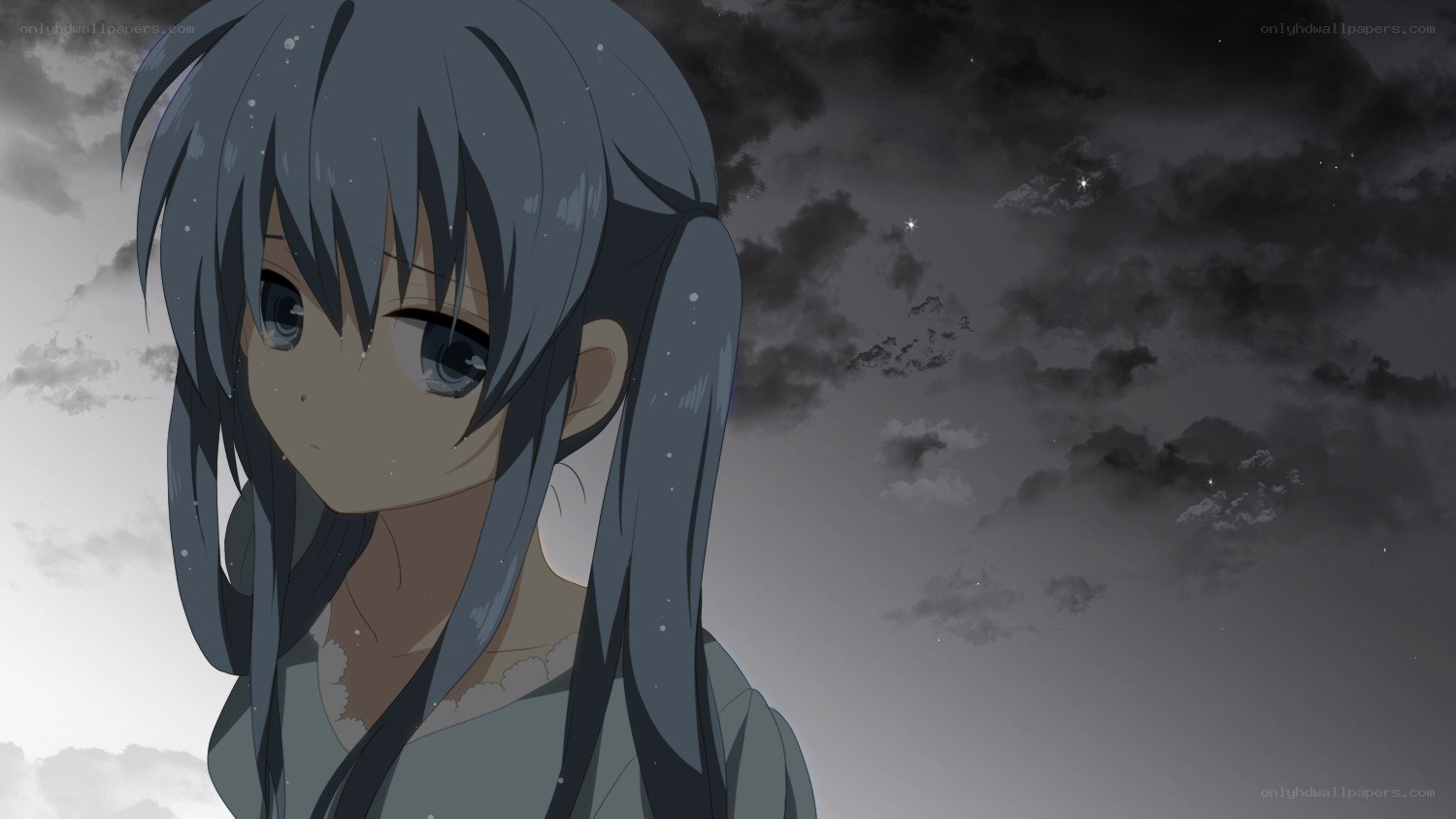 anime girl under cloudy sky