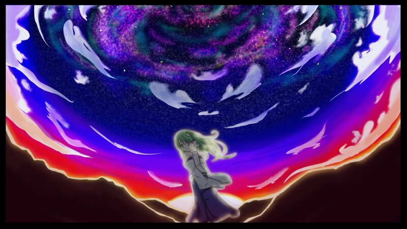 anime girl under cosmic sky