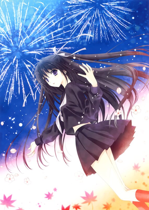Anime girl under fireworks