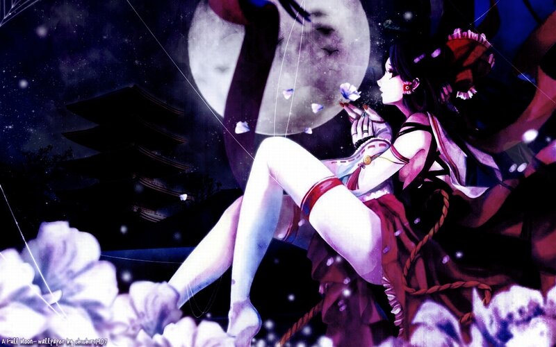 Anime girl under full moon