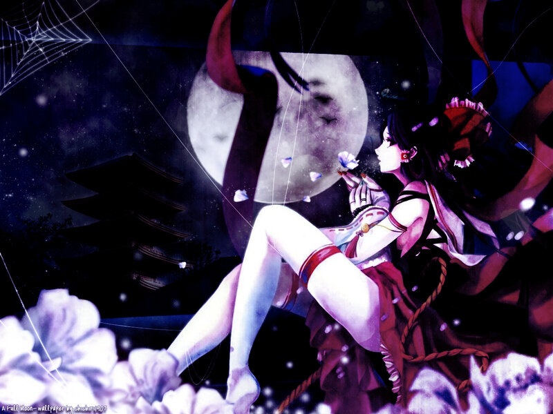 Anime girl under full moon