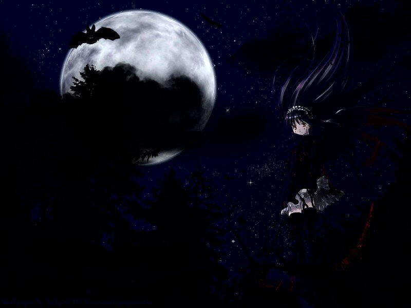 Anime girl under full moon