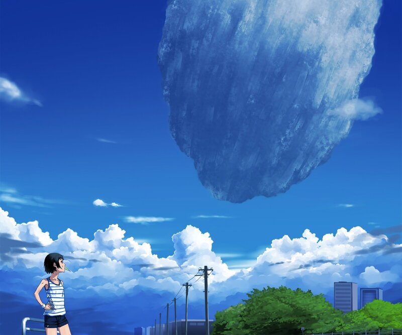 Anime girl under giant cloud