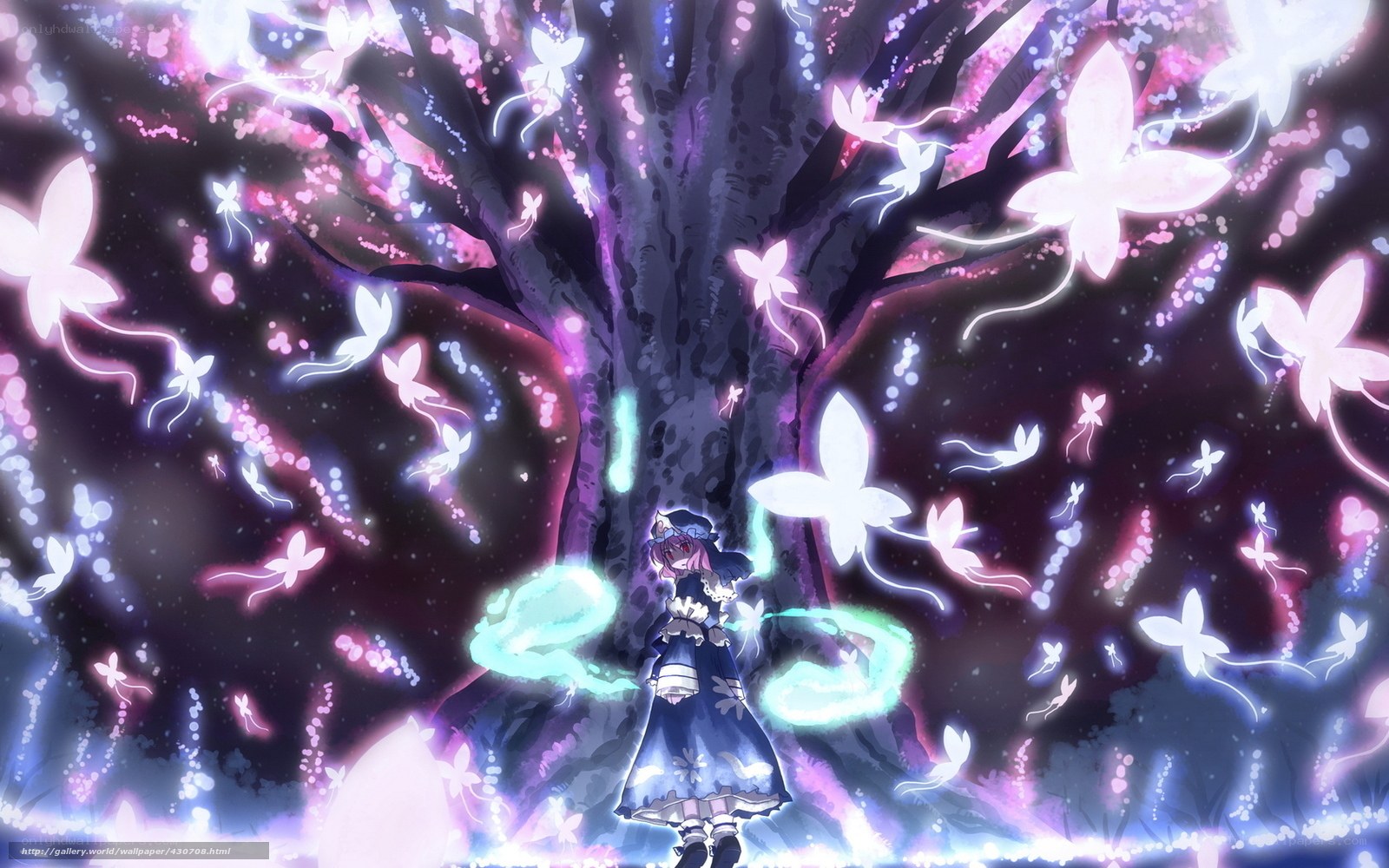 Anime girl under glowing tree