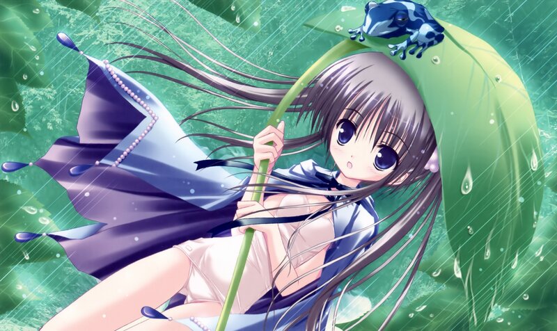 anime girl under leaf umbrella