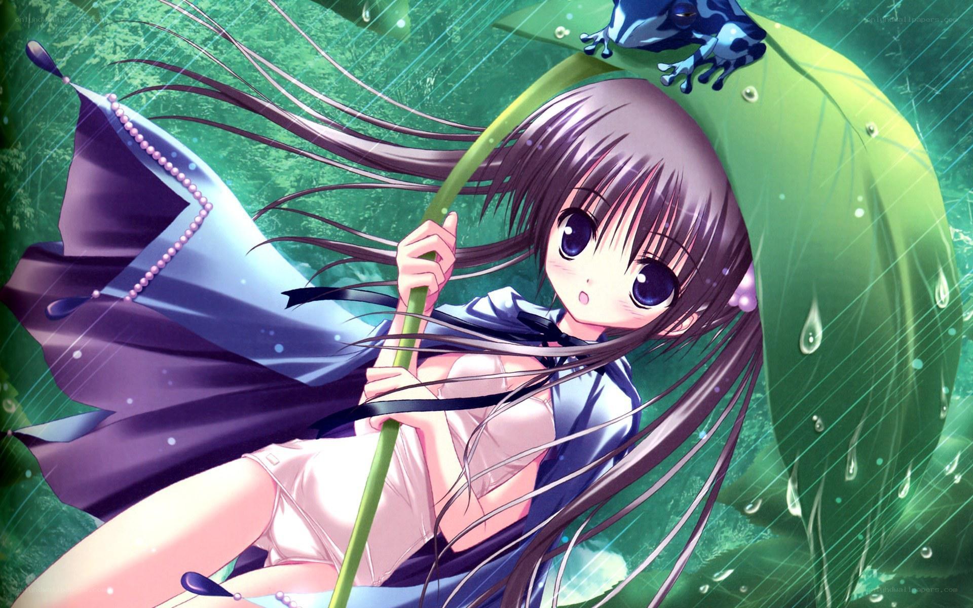 anime girl under leaf umbrella