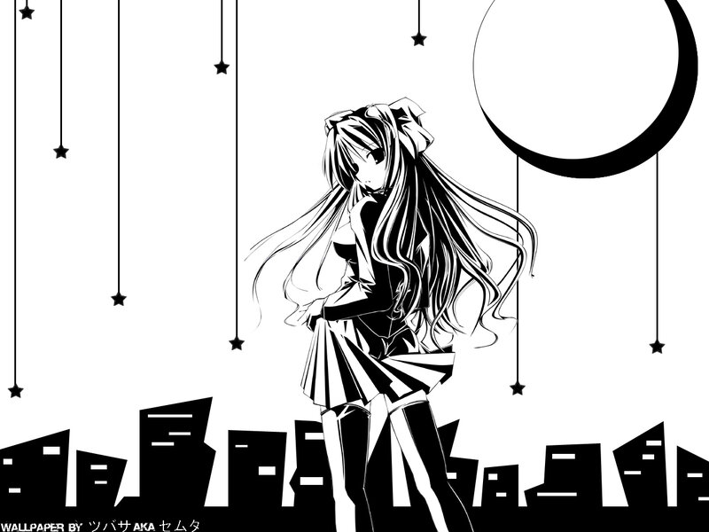 anime girl under moon and stars