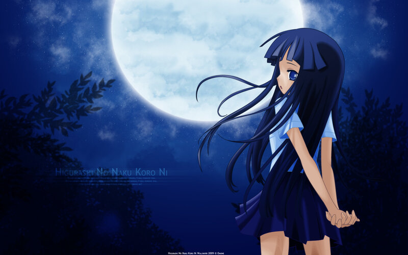 Anime Girl under Moon — Blue