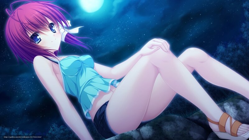 anime girl under moonlight