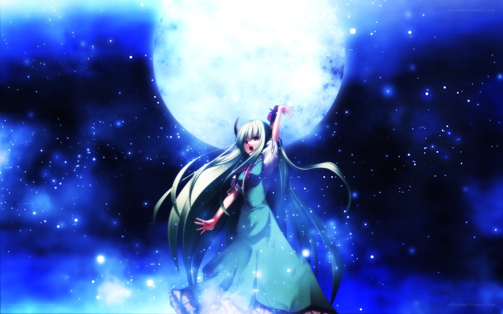 anime girl under moonlight