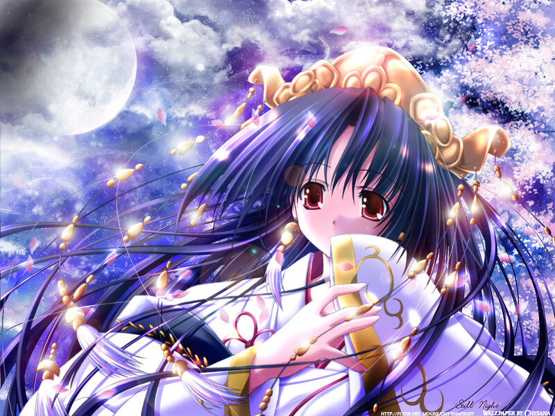 Anime girl under moonlight