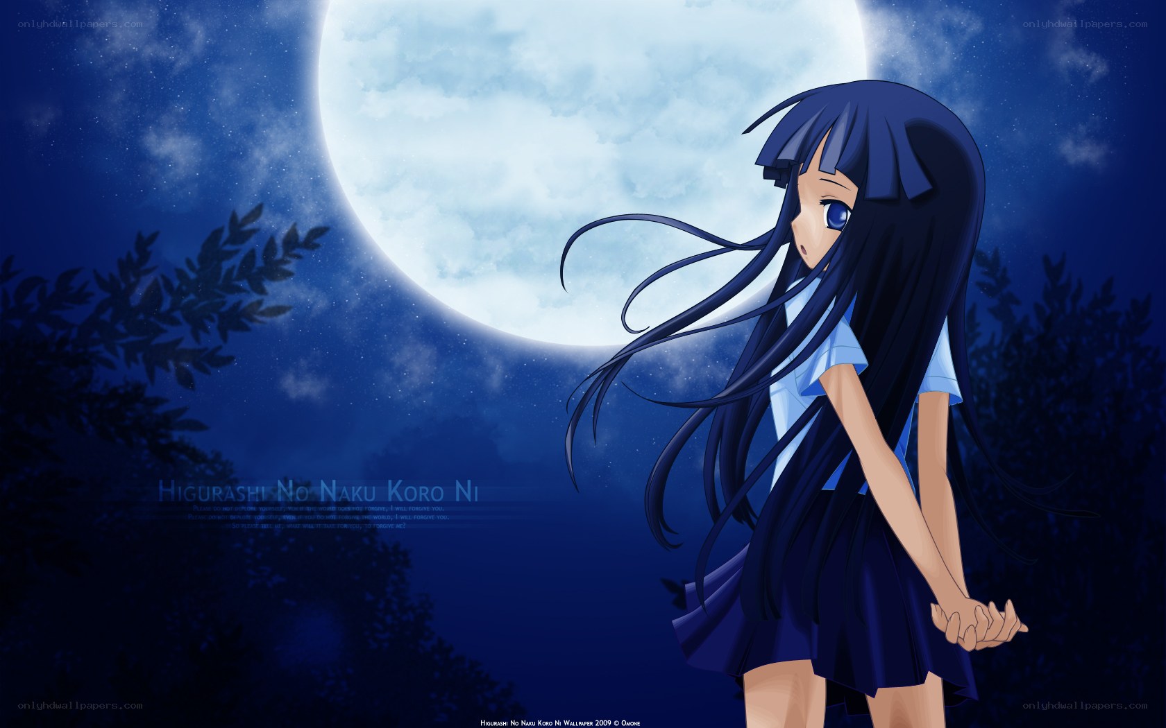 anime girl under moonlight