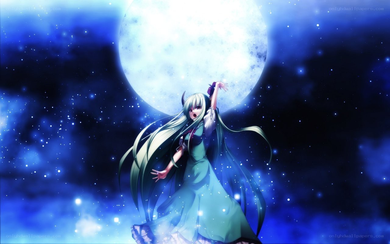 anime girl under moonlight