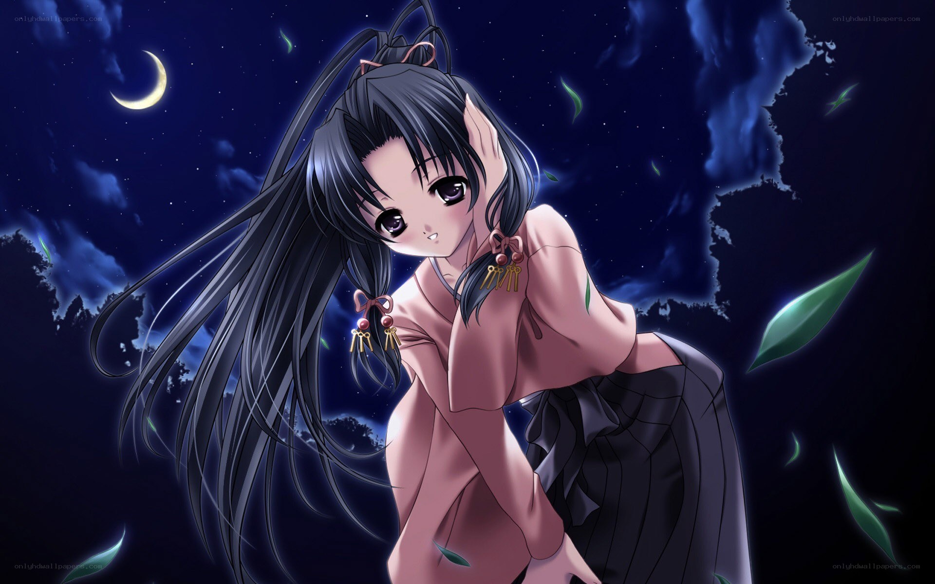 anime girl under moonlight