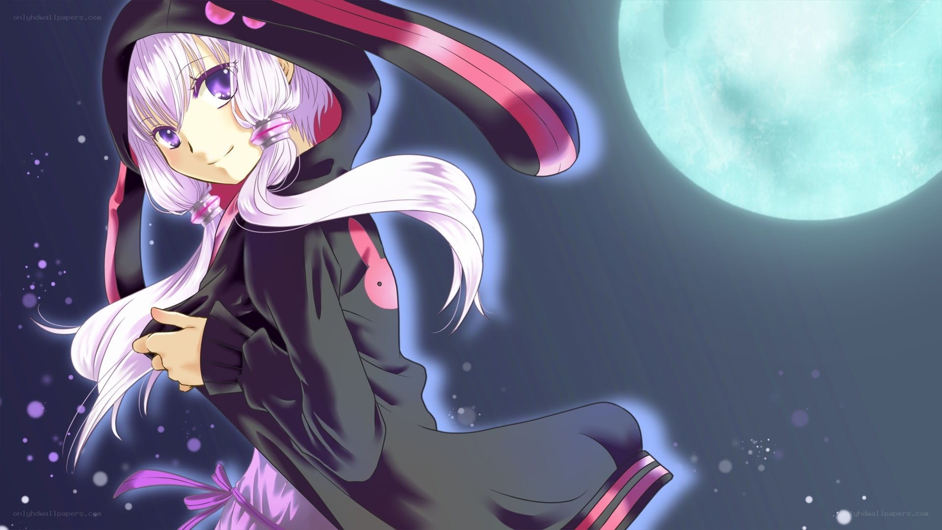 anime girl under moonlight