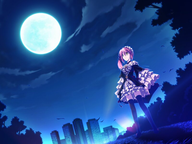 Anime girl under moonlight