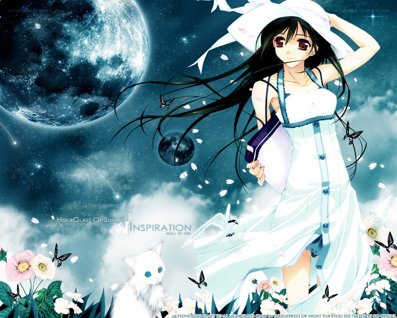 Anime girl under moonlight