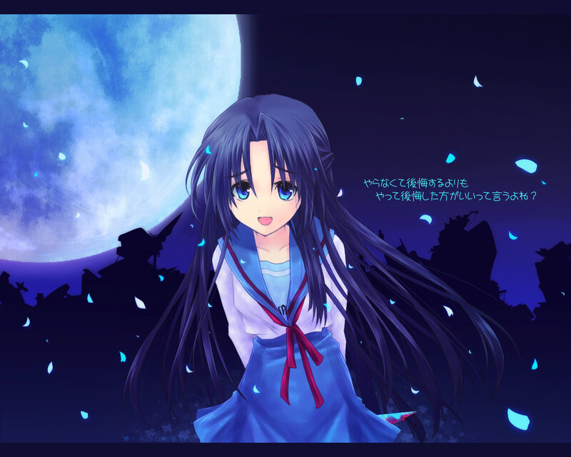 Anime girl under moonlight