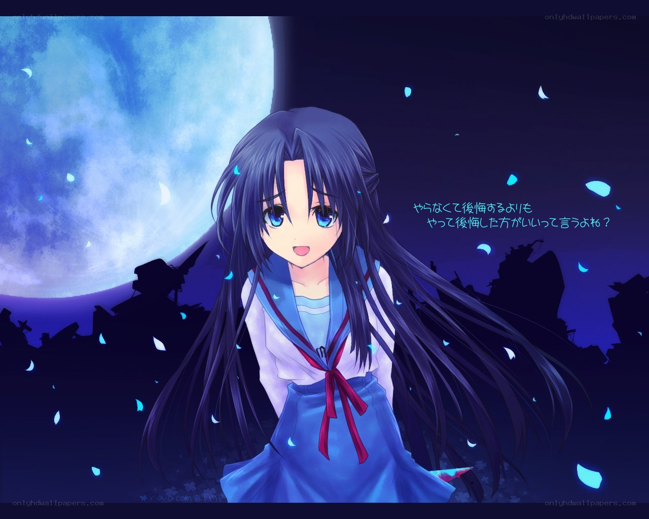 Anime girl under moonlight