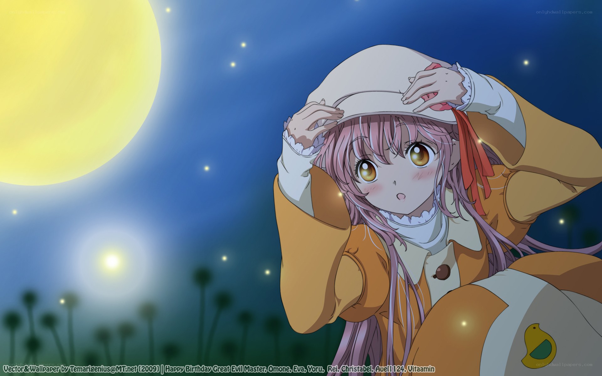 Anime girl under moonlight